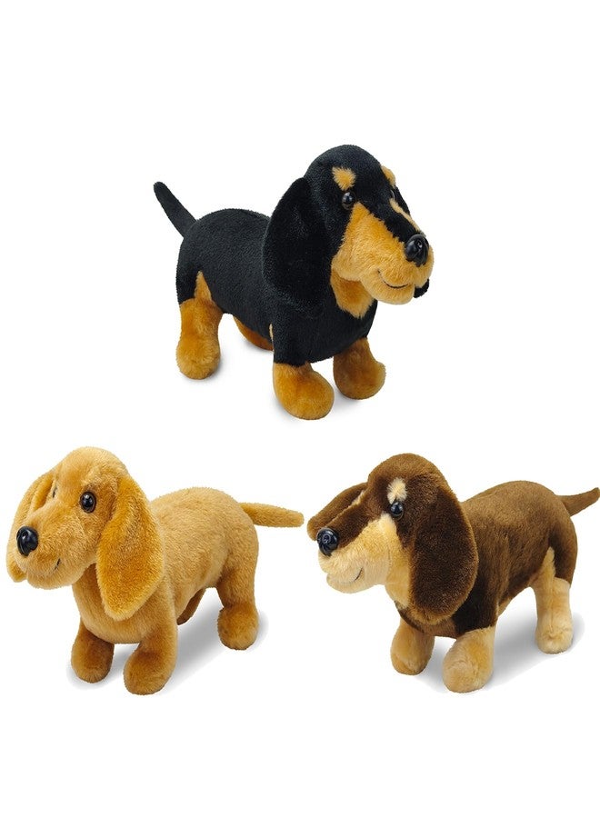 JUSTQUNSEEN 3Pcs Dachshund Dog Stuffed Animal 9.8" Stuffed Animals Set Cute Plush Stuffed Dogs Soft Cuddly Dog Toy for Birthday Children's Party, Best Gift for Kids Puppy Stuffed Toy - Image 1